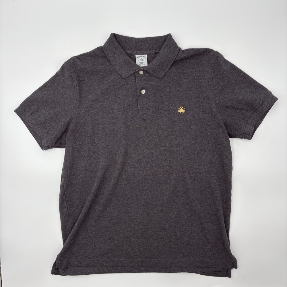 Brooks Brothers 1818 Performance Polo Shirt Mens XL Slim Fit Gray Gold Logo